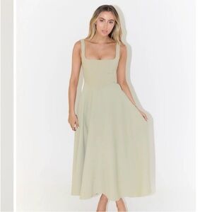 Sleeveless Square-Neck Midi Dress in Sage